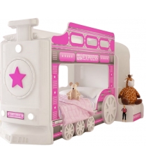 Двухъярусная кровать машина Паровоз розовый